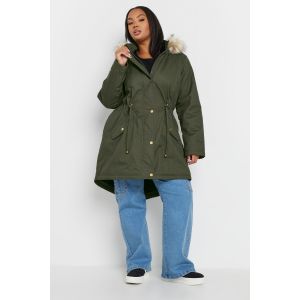 Parka verte kaki capuche fausse fourrure Yours pour femme, taille 50-52 | Coton