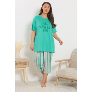 Ensemble de pyjama court vert &agrave; rayures &laquo; sunny days &raquo; Yours pour femme, taille 62-64 | Coton