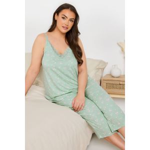 Ensemble de pyjama vert sauge coeurs Yours pour femme, taille 62-64 | Polyester/&Eacute;lasthanne