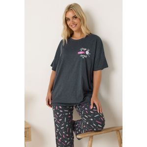 Pyjama grande taille coupe large &laquo; sleep is sweet &raquo; gris Yours pour femme, taille 62-64 | Coton/Polyester