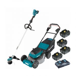 Pack Makita Jardin 36V: tondeuse auto-tractée 36V 53cm DLM532 + débroussailleuse 36V DUR368L + 4 batt 5Ah