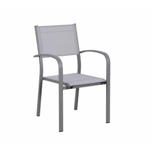 1 Fauteuil empilable aluminium en textilène- Gris