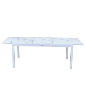 Table de jardin extensible aluminium blanc effet marbre - 180/240 cm - 8 places