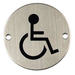 Panneau de signalisation WC handicap&eacute;s en acier inoxydable satin&eacute; 76mm