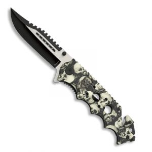 Couteau pliant noir Albainox Skull 19867-A Lame 8.7 cm