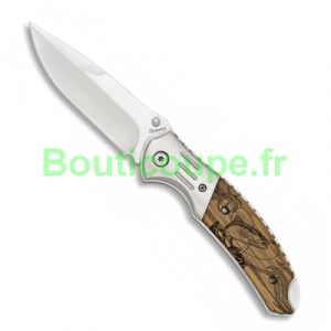 Couteau pliant chasse Albainox lame 8.5 cm bois z&eacute;bra d&eacute;cor poisson