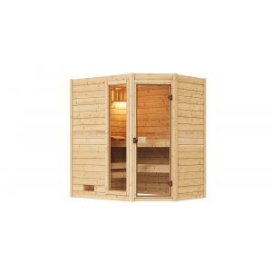 Sauna angle d'int&eacute;rieur VALIDA 1 GTF avec poele 5.4kW- madrier 38mm -