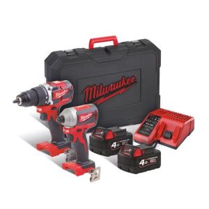 Pack perceuse-visseuse et visseuse à chocs Milwaukee M18 CBLPP2B-402C 18V Li-Ion 4,0Ah compact brushless