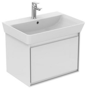 Ideal Standard - Meuble suspendu pour lavabo Cube 55 cm blanc laqué / blanc mat 1 tiroir - CONNECT AIR Ideal standard