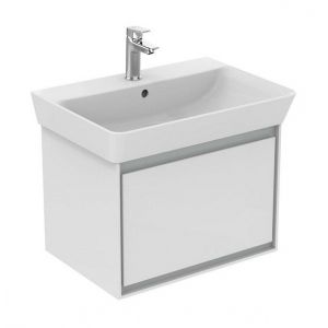 Ideal Standard - Meuble suspendu pour lavabo 48cm Cube 55 1 tiroir blanc laqué / gris plume mat - CONNECT AIR Ideal standard