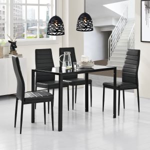 Table &agrave; manger avec 4 chaises Bergen similicuir noir  [en.casa]