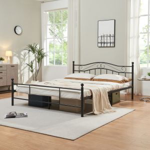 Cadre de lit double Florenz Acier Rev&ecirc;tu par Poudre 160 x 200 Noir [en.casa]