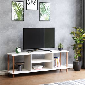 Meuble TV &AElig;r&oslash;sk&oslash;bing avec espace de rangement 43 x 120 x 29 cm blanc [en.casa]