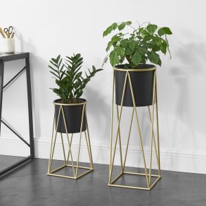 Set de 2 Supports de Plante Lennik Laiton Noir [en.casa]