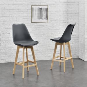 Lot de 4 Tabourets de Bar Lublin Plastique Similicuir Hêtre 105x48x58 cm Gris [en.casa]