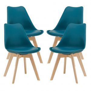 Lot de 4 chaises de salle &agrave; manger Fl&auml;ten similicuir turquoise [en.casa]