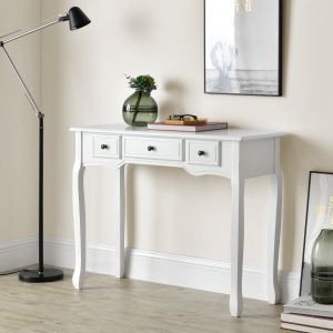 Table Console Hirschhorn avec 3 Tiroirs 78 x 100 x 35 cm Blanc [en.casa]