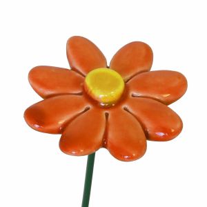 Petite marguerite orange - Fleur en c&eacute;ramique sur tige &agrave; planter