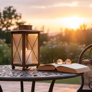 Lanterne d&eacute;corative carr&eacute;e en m&eacute;tal rouill&eacute; - L.24 x l.24 x H.36,5cm