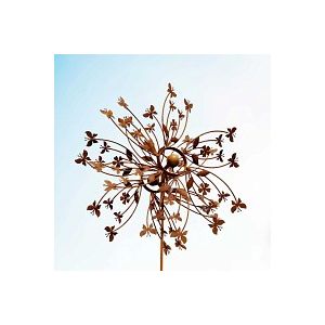 Éolienne de jardin en fer rouillé D.60 x H.185cm - Double papillons