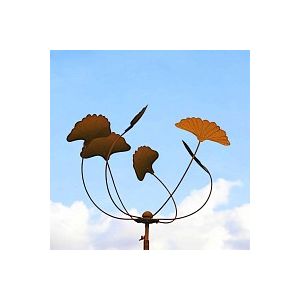 &Eacute;olienne de jardin en fer rouill&eacute; H.170 x D.60 cm - Tulipe ginkgo