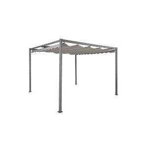 Pergola aluminium avec toile r&eacute;tractable - L.3m x l.3m x H.2,2m - Gris