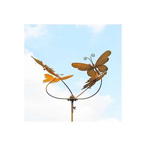 &Eacute;olienne de jardin en fer rouill&eacute; D.82 x H.180 cm - Papillon