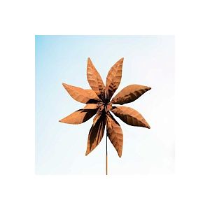 &Eacute;olienne de jardin en fer rouill&eacute; D.44 x H.150 cm - Fleur d'anis &eacute;toil&eacute;