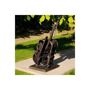 Sculpture Violon bronze - Statue déco de jardin - L. 20 x l. 20 x H. 50 cm