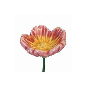 Eglantine rose - Fleur en c&eacute;ramique sur tige &agrave; planter