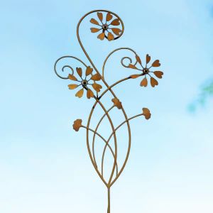 Éolienne de jardin en fer rouillé L.53 x H.128cm - Triple hélice coeurs