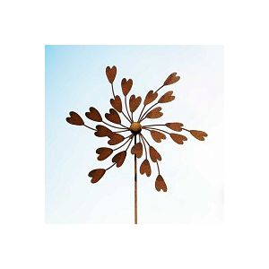 &Eacute;olienne de jardin en fer rouill&eacute; D.55 x H.140 cm - Coeurs