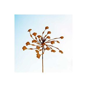 Éolienne de jardin en fer rouillé D.58cm x H.160cm - Ginkgo biloba