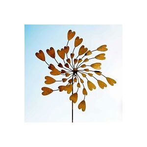&Eacute;olienne de jardin en fer rouill&eacute; D.74 x H.140 cm - Coeurs