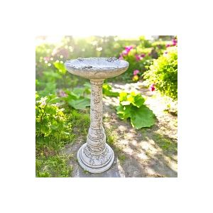 Abreuvoir à oiseaux sur pied imitation pierre Roses - D.28 x H.68 cm