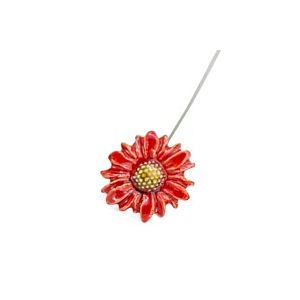 Petite marguerite des pr&eacute;s rouge - Fleur en c&eacute;ramique sur tige &agrave; planter