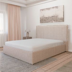 Lit Coffre - 100% personnalisable - Claire, 160x200 cm / Tissu velours c&ocirc;tel&eacute; - Taupe