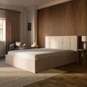 Lit Coffre - 100% personnalisable - Artur, 160x200 cm / Tissu velours c&ocirc;tel&eacute; - Taupe