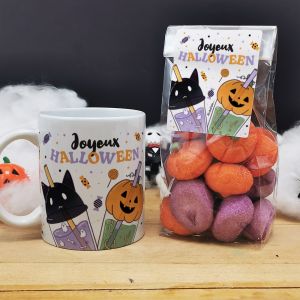 Halloween - Mug Bubble tea "Joyeux Halloween" + 15 guimauves T&ecirc;te de mort