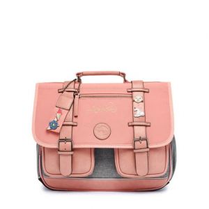 Cartable 38 cm vintage rose et ses pin's personnalisable - Cam&eacute;l&eacute;on - CP CE1 CE2