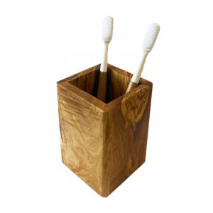Pot à Brosse à Dents en Bois d'Olivier - Olivenholz-erleben