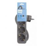 Philips CHP2134G Multiprise 3 prises Schuko, câble de 1,5 m, interrupteur de sécurité LED gris