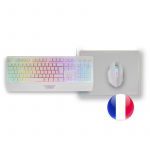 Mars Gaming Mcp124, Combo 3en1, Clavier LED RVB, Souris RVB 3200dpi, Tapis de Souris, Fran&ccedil;ais, Blanc