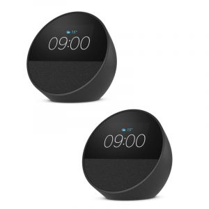 Réveil intelligent Amazon Echo Spot 2024 avec son de qualité et Alexa, noir, lot de 2