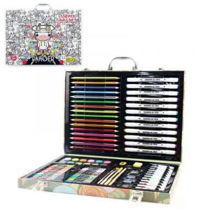 Mallette beaux-arts 138 pi&egrave;ces design Hip Hop crayons et feutres double pointe