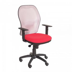 Piqueras y Crespo Chaise Jorquera en maille grise, assise rouge Bali