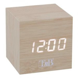 Réveil digital TnB CLOCKSQWD Cube bois, 3 alarmes, affichage LCD