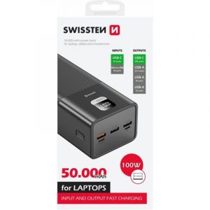 Batterie externe Swissten 22013942 50000 mAh LiPo Noir Port USB-C LCD