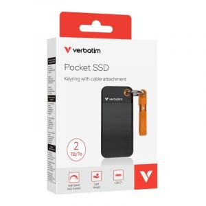 Disque SSD Verbatim Pocket 2 To USB Type C 3.2 Gen 2 Vitesse 1000 Mo/s Noir Orange