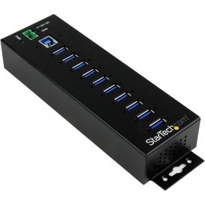 StarTech.com Hub USB 3.0 10 ports avec adaptateur d'alimentation - Hub USB-A industriel en métal avec protection contre les décharges électrostatiques et les surtensions de 350W - Montable sur Din/Mur/Bureau - Hub USB 3.2 Gen 1 (5Gbps) haut débit